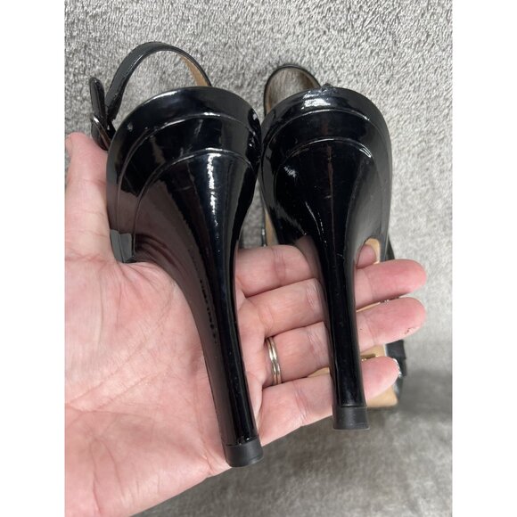 Cole Haan NikeAir Black LEATHER Slingback 4.5" Heels Woman’s US 9.5 Open Toe - Picture 10 of 13